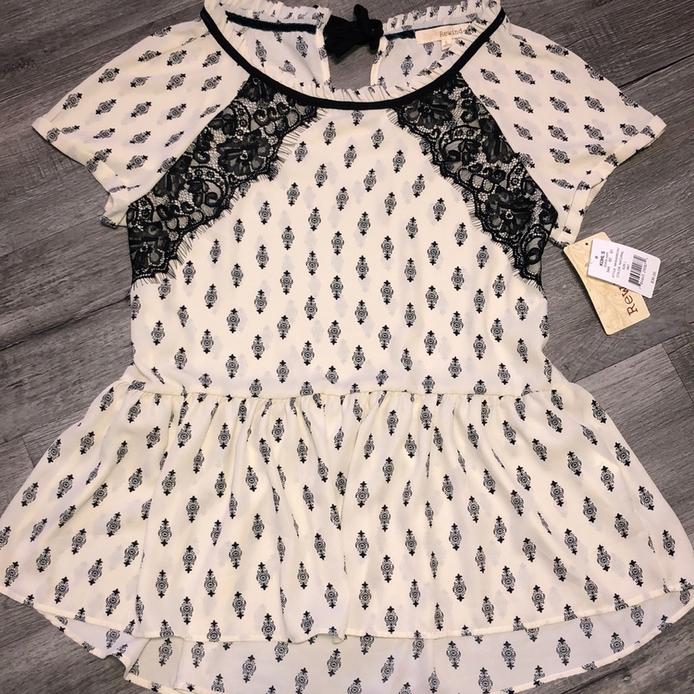 Lacy Black and Tan top with tie up on the back